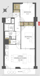 2LDKの南東向き日当たり良好なお部屋です