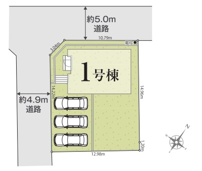 新築一戸建て　狭山市北入曽の区画図|カースペース３台分(車種によります)