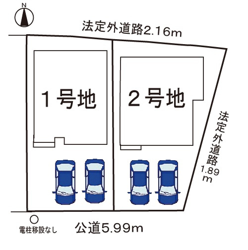 小牧市大字久保一色　新築戸建　2号地の区画図|駐車場並列２台可。