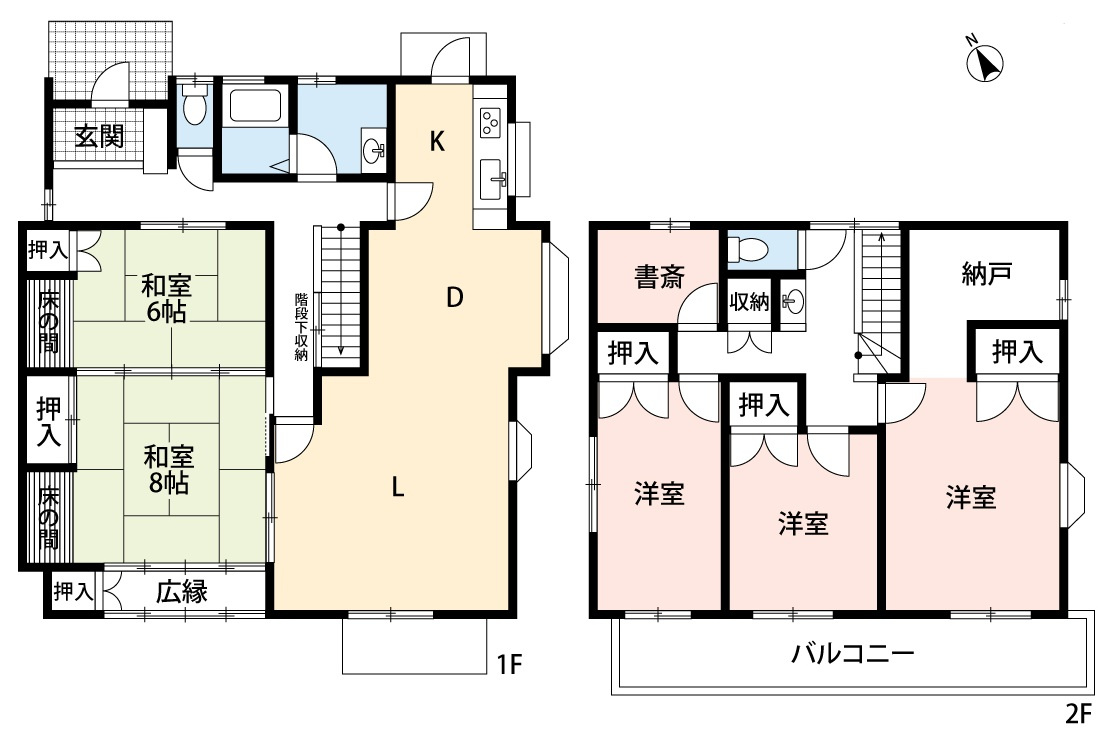 小牧市小牧原1丁目　中古戸建の間取り|ゆとりの５LDK。書斎あり。
納戸あり。