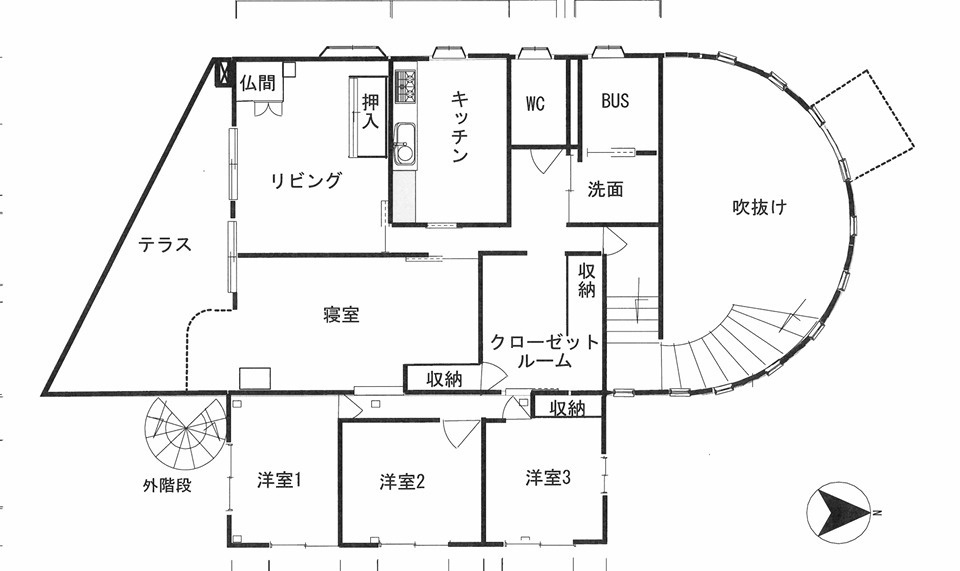 熊本市西区池田4丁目　事務所兼住宅の間取り