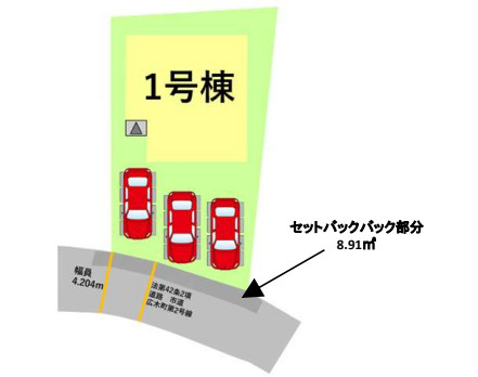 仲介手数料無料 Bloom 東区広木町2期1号棟 泉ヶ丘小・湖東中の区画図|区画図。駐車3台分の計画です。駐車可能な車種・寸法は現地でご確認ください。