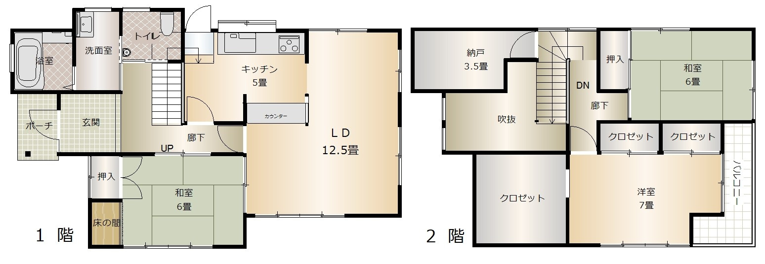 岡山市南区郡 中古住宅の間取り|◆収納豊富！和洋室のバランスが良い3LDKの間取りです。