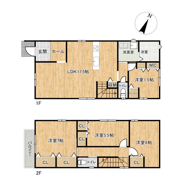 枚方市香里ケ丘６丁目の新築一戸建の間取り|A号棟、4LDK、土地面積129.04㎡、建物面積99.36㎡