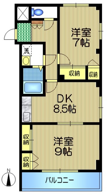 サンフレールの間取り|南向きの角部屋です