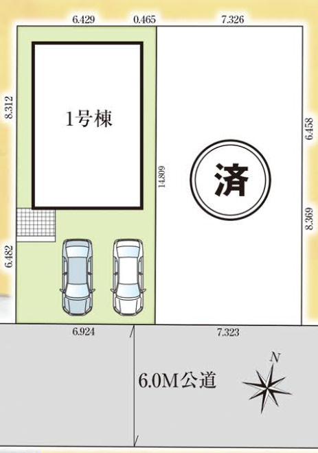 グラファーレ糸満市西崎・１号棟の区画図|区画図／接道状況：南６ｍ公道