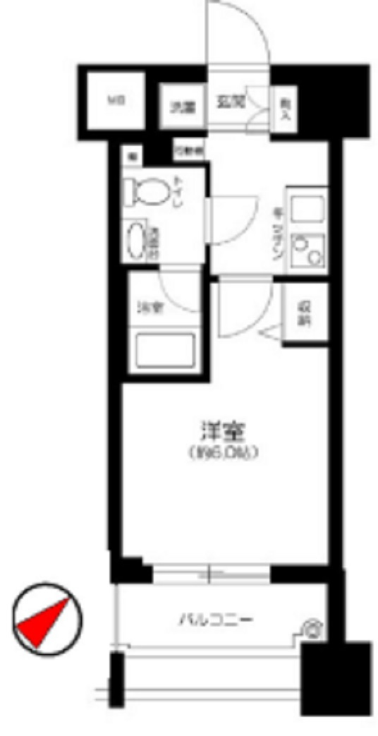 The Valesia Kamata Cityザ・ヴァレッシア蒲田シティの間取り|間取り　南東向きバルコニーの1Kバストイレ別独立洗面台洋室6帖