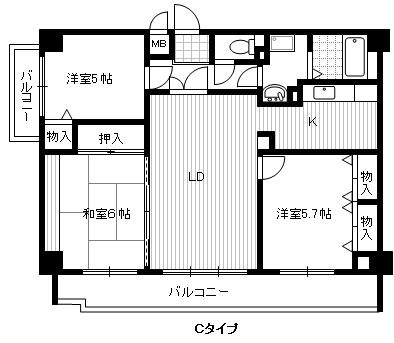 西宮市薬師町の賃貸マンションの間取り