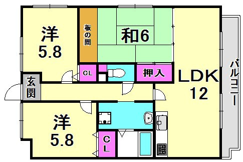 西宮市門前町の賃貸マンションの間取り