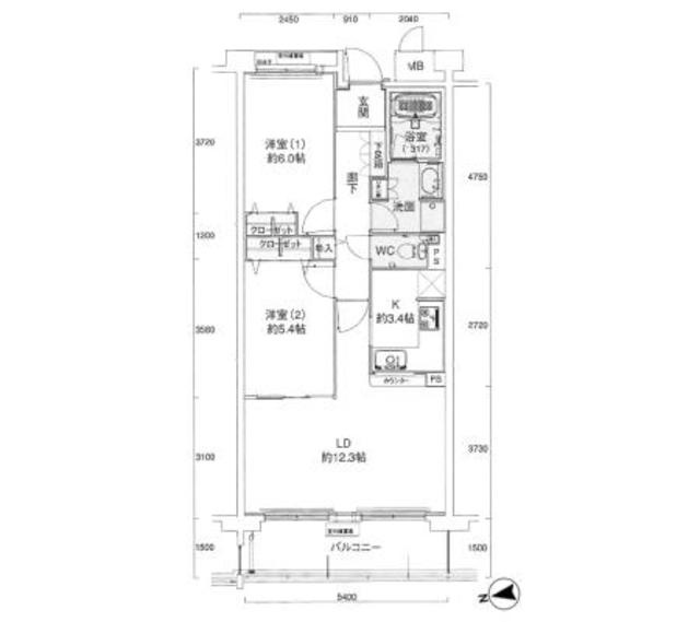 西宮市甲子園三番町の賃貸マンションの間取り