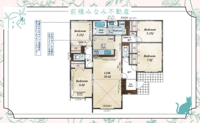 【新築平屋】高崎市沖町　限定１棟　ブルーミングガーデン　新築建売の間取り