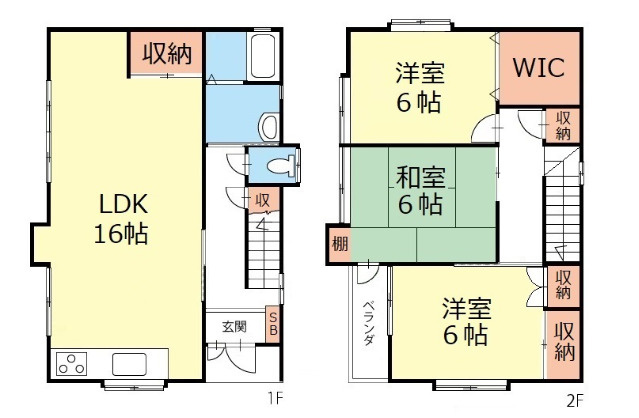 岡谷市神明町3丁目　中古戸建の間取り|間取りは3LDK。全室6帖以上とゆとりの間取り設計です。
