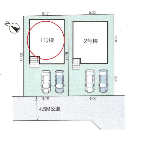 仲介手数料無料　上尾市上1460-13　新築戸建　全２棟の区画図