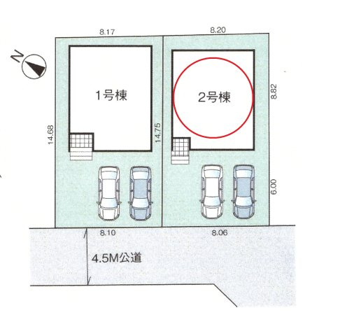 仲介手数料無料　上尾市上1460-13　新築戸建　全２棟の区画図