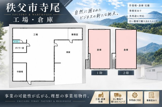 事業の可能性が広がる理想の事業用物件♪秩父市寺尾の区画図