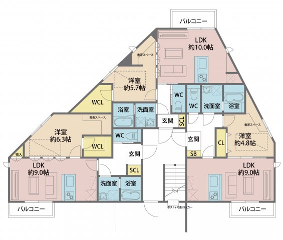 【間取り】 | Ｔｈｅ　ｇｌｕｅ | 隣室との接する居室の面を最小限に工夫して作られております。