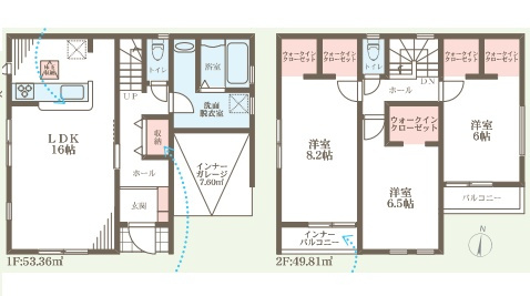 東大阪市足代南　新築一戸建ての間取り
