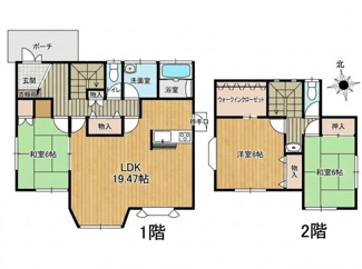 【間取り】 | 千葉市若葉区北大宮台　中古戸建　千葉都市モノレール「千城台」駅 | 19帖ある広いリビング。