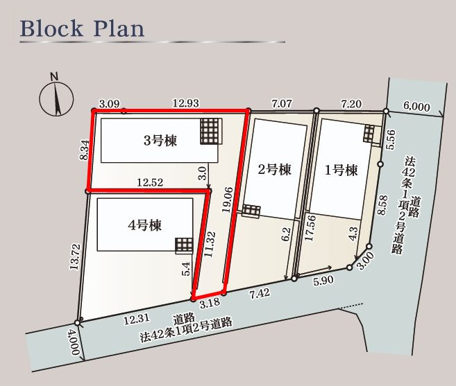 郡山市田村町徳定字塚ノ越　　３号棟　　御代田小学校、守山中学区の区画図