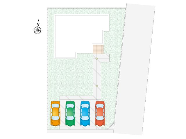区画図　並列駐車4台可能+南庭付き！ご家族の増車や来客時も駐車スペースに困りません！