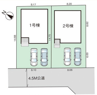 《仲介手数料半額》上尾市上34期　全2棟の区画図
