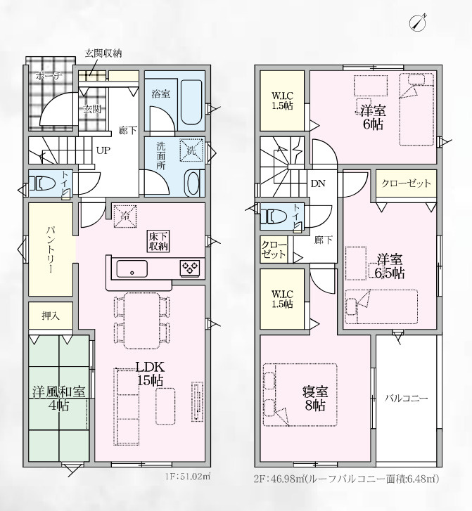 鴻巣市人形　第1　新築一戸建て　クレイドルガーデン　02の間取り|【全3棟・2号棟】鴻巣市人形　第1　新築一戸建て　クレイドルガーデン　02・4LDK・土地面積134.67m2・建物面積98.00m2