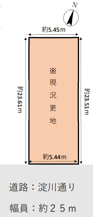 大阪市淀川区塚本３丁目の売地の土地図|辺⾧は仮測量図記載の辺⾧です
