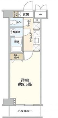 コンシェリア大森withの間取り|南向きバルコニーの洋室8.5帖バストイレ別独立洗面台！