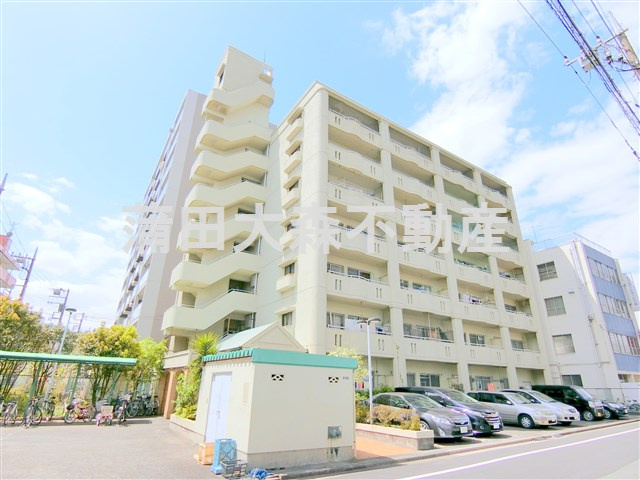 音金六郷マンションの外観|1985年1月築　RC鉄筋コンクリート造地上7階建てのファミリータイプ賃貸マンション　京急本線六郷土手駅近の東京都大田区西六郷4丁目　多摩川近くの落ち着いた住環境！