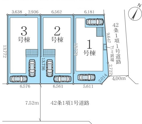 相生２丁目　新築戸建全３棟　２号棟の区画図