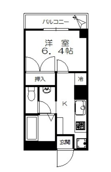 パインズアーク鵜の木の間取り|北東向きバルコニーの1Kバストイレ別独立洗面台！