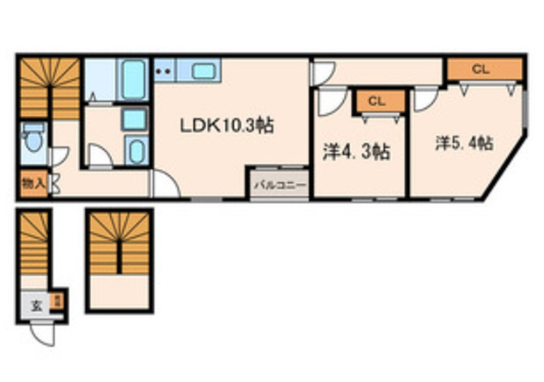 MDファーストの間取り|ワンフロアー1部屋！南向きの2LDK