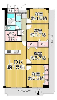 【間取り】 | サンハイツ武庫之荘３号棟 | ４SLDKの間取りでファミリー様におすすめの間取りです！！角部屋で明るく開放的です！