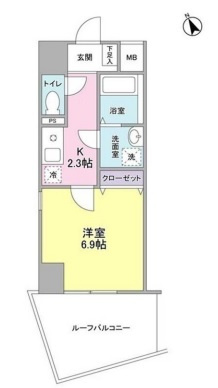 エクロール蒲田の間取り|南向きバルコニーの南西角部屋2面採光の洋室6.9帖バストイレ別独立洗面台！