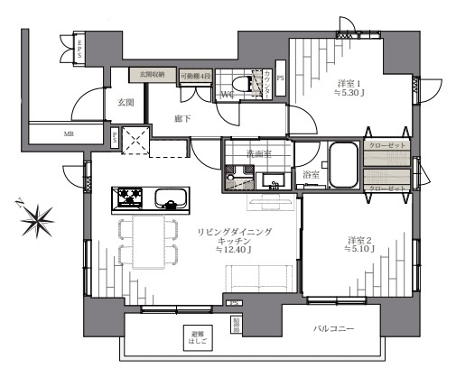 イニシアイオ東中野の間取り|イニシアイオ東中野：南西向き角部屋！全居室収納・窓が付いた２ＬＤＫリノベーション物件は令和８年９月上旬完成予定となっております！