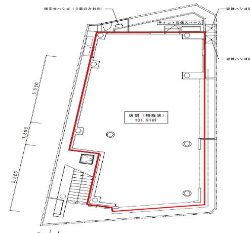 【区画図】 | 江古田駅 1分 Rootus Ekoda2(第142東京ビル) 1階 30.82坪 スケルトン		