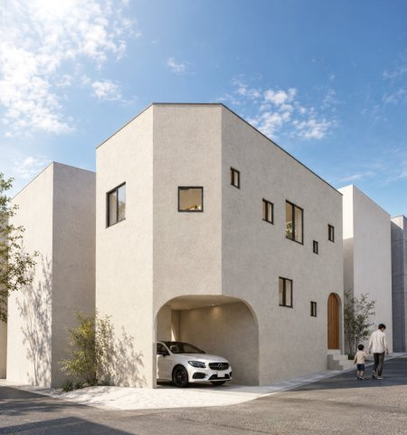【建築家とつくる家】グッドデザイン賞受賞建築家の完成予想図|南東角地を活かした外観