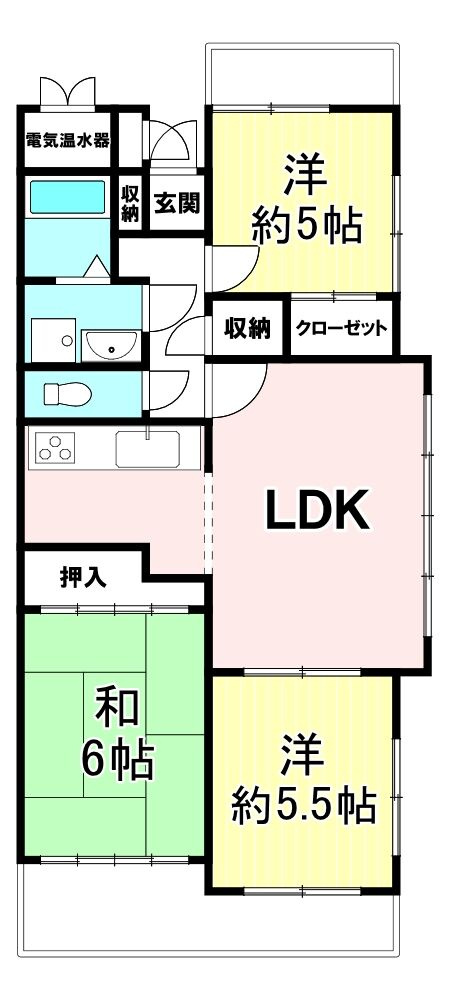 グランコート加古川南4階　の間取り|角部屋で窓が多く通風・採光良好な間取りです