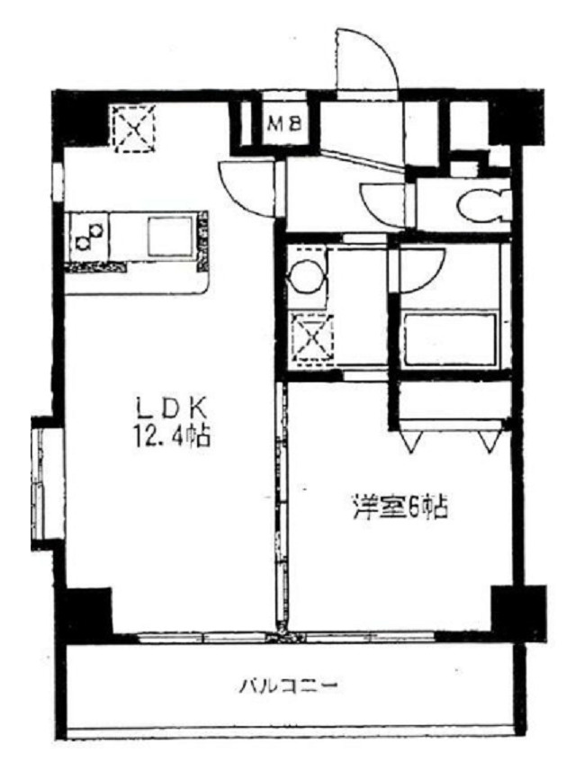 マニパレス羽田の間取り|南向きバルコニー南西角部屋カウンターキッチンの1LDK