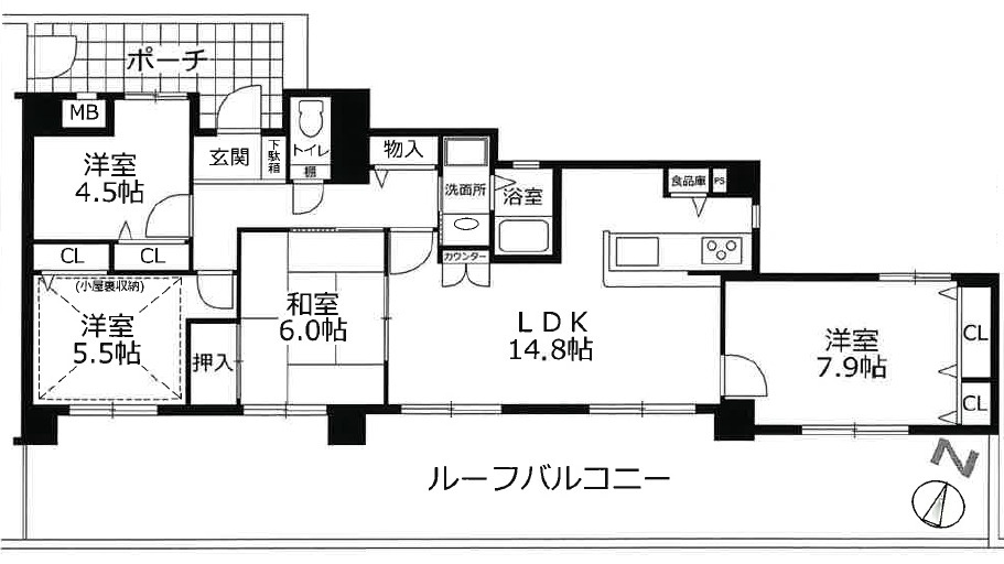 プレステージ明石大久保Ⅳ　10階の間取り|最上階の4ＬＤＫ＋小屋裏収納です。