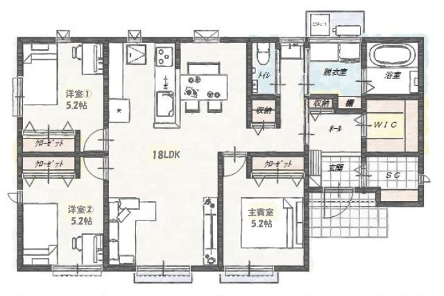 土佐山田町東本町2丁目 -南棟- 建築条件付き売土地の参考プラン|（南）イメージプランです。