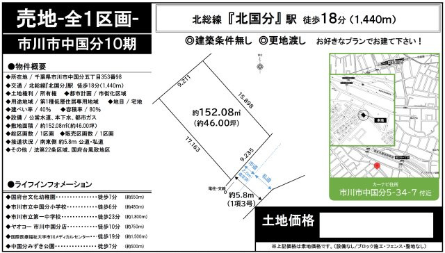 【仲介手数料無料】市川市中国分　建築条件なし売地の画像