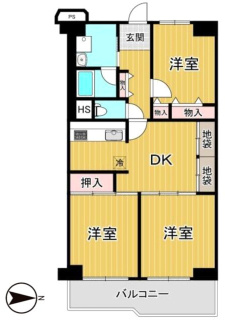 ネオコーポ鶴見緑地の間取り|中古マンション　3LDK　専有面積：66.00㎡（壁芯）　バルコニー面積：7.9㎡　東向き