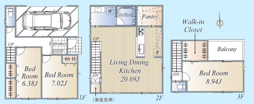 目黒区緑が丘2丁目の土地図＋建物プラン例|建物価格：5,000万円　延床面積：123.16㎡