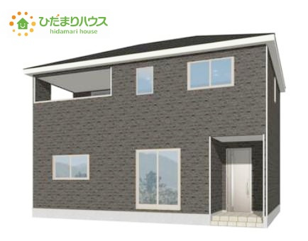 那珂市瓜連第15　新築戸建　2号棟の外観パース|デザイナーズのようなお洒落な外観です(^^♪