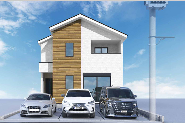 平塚市榎木町　新築戸建　の外観パース|イメージパスですので実際のものと多少異なります
