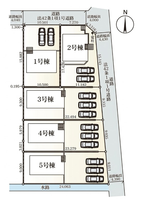 [新築住宅] 行田市谷郷 第6 全5棟の区画図