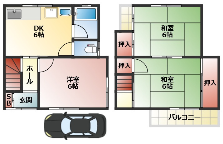 寝屋川市石津元町貸家の間取り