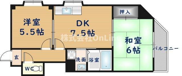 八尾市山本高安町２丁目の賃貸マンションの間取り