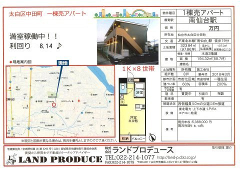 仙台市太白区中田町 中古アパートの画像